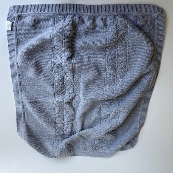 Mud Pie Gray Pom Pom Cable Knit Throw Baby Blanket - Picture 2 of 5